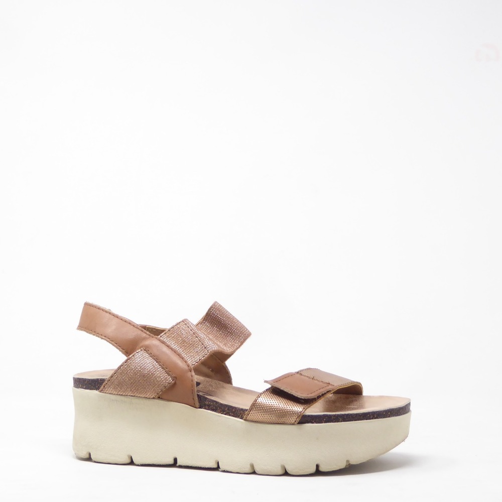OTBT Women Nova Platform Sandals Rose Gold Leather Textile 7.5M